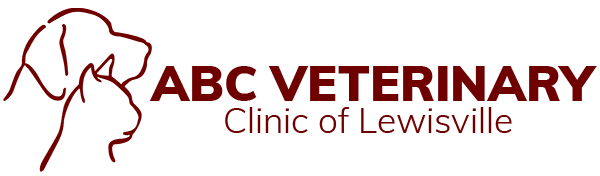 Logo with a cat and dog outline, accompanied by text "ABC VETERINARY Clinic of Lewisville."