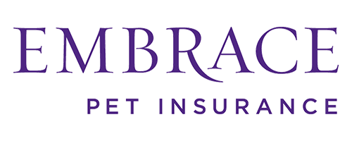 Text logo "Embrace Pet Insurance" in elegant purple font.