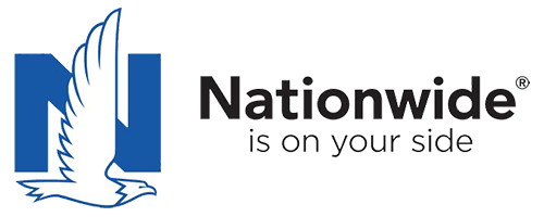 Nationwide Insurance logo featuring a blue "N" with a white eagle graphic beside the company slogan.
