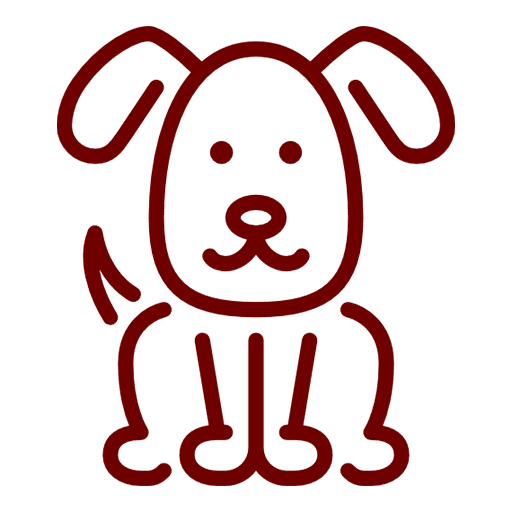 Simple line drawing of a seated dog with floppy ears and a friendly face.