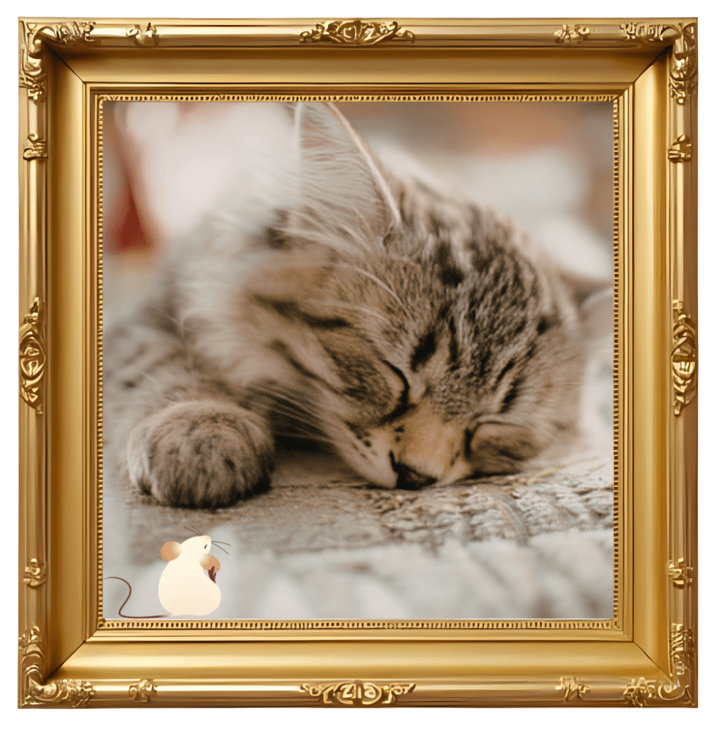 A sleeping cat in a gold picture frame at ABC Veterinary Clinic of Lewisville in Lewisville, TX